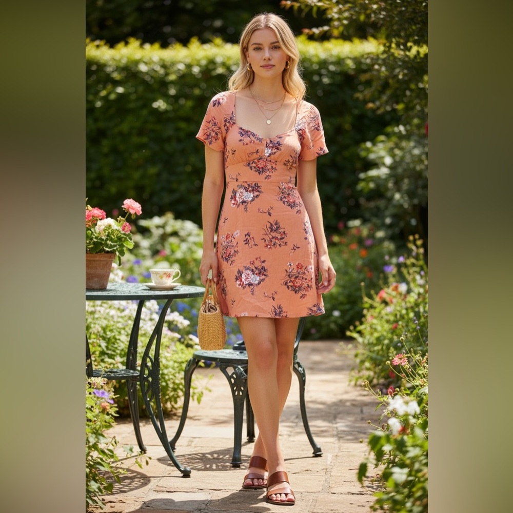 Abound Floral Coral Mini Dress - Picture 2 of 7